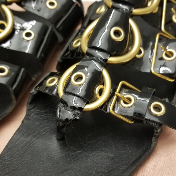 Miu Miu flat black leather & gold hardware sandcas - Picture 3 of 8